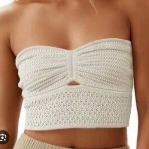 American Eagle Outfitters Cream Crochet Strapless Crop Top